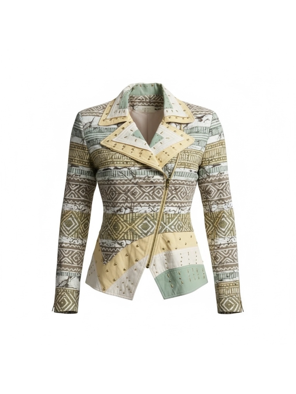 Cache Vintage Sage & Gold Embellished Moto Jacket